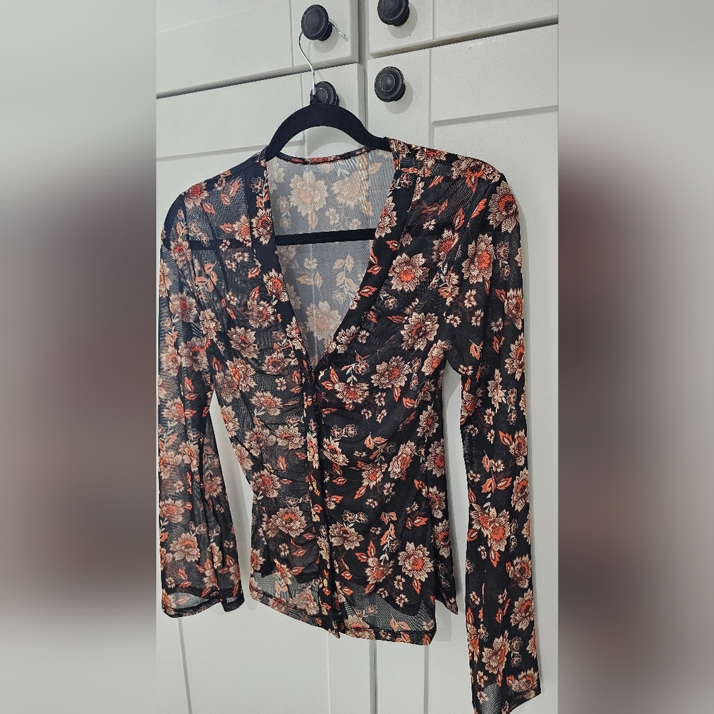 SHEIN Black Floral Sheer Blouse